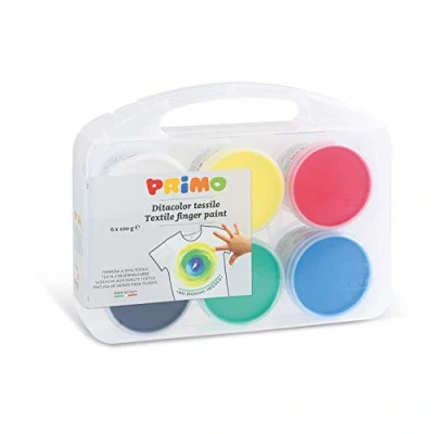 Immagine di PRIMO Valigetta Colori per Bambini +2Anni Prima Infanzia 6 Tessuti a Dita 100g, Pittura Resiste Lavaggio 30, Tempere Lavoretti Creativi Dermatologicamente Testate