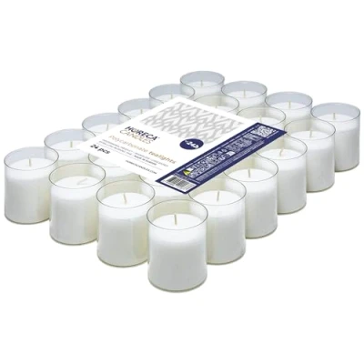 Immagine di Horeca Candles Candele Tealight Bianche Durata 24 Ore Set da Candeline Non profumate Bicchiere di Plastica Trasparente Lumini per Matrimonio, Decorazione, Gastronomia