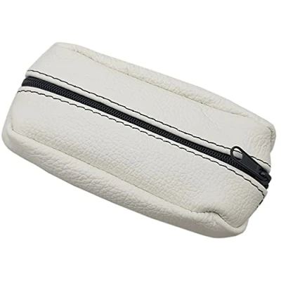 Immagine di Astuccio per chiavi in pelle bovina, grande, con 2 scomparti chiusura lampo (Design / Bianco)