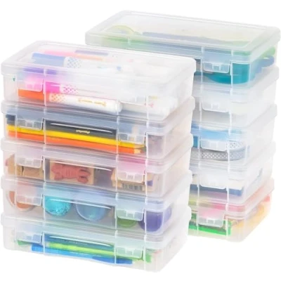 Immagine di Iris Ohyama, Contenitori in Plastica per Ufficio, 1,4 l, Lotto di 10, Trasparenti, Impilabili, Chiusura a Scatto, Cancelleria, Documenti, Penne e Matite, Piccoli Utensili, senza BPA, MCC 220