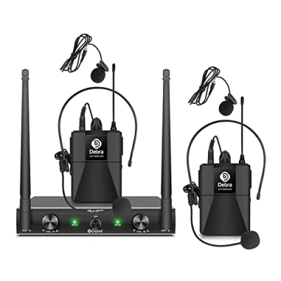Immagine di D Debra Audio AU200 Pro UHF 2 Canali Microfono Senza Fili Sistema con Lavalier Portatile Auricolare, Ricevitore in Metallo, Ideale per Karaoke Chiesa Party (2 Bodypack)