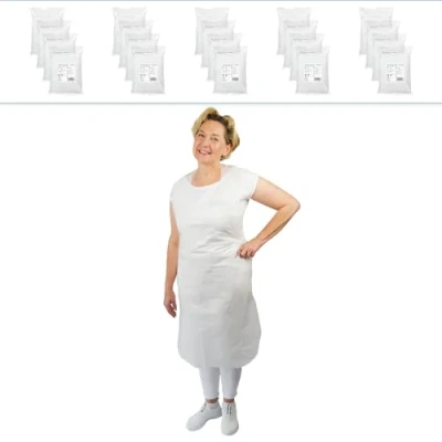 Immagine di ARNOMED Camice monouso in PE 1000 pezzi, grembiule impermeabile plastica con spessore di 30µ, grembiuli bianchi chiusi 75x120cm, resistenti all&#039;unto, macellaio, medico