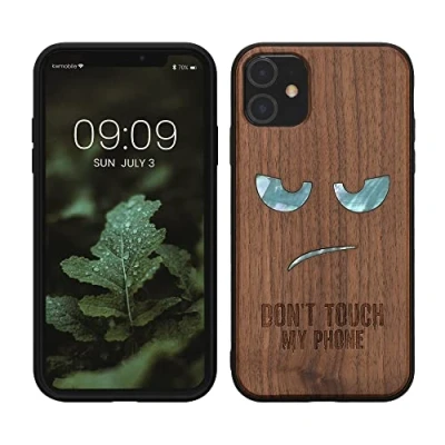 Immagine di kwmobile Custodia Compatibile con Apple iPhone 11 Cover Back Case in Legno Bumper Silicone TPU Don&#039;t Touch Madreperla marrone scuro