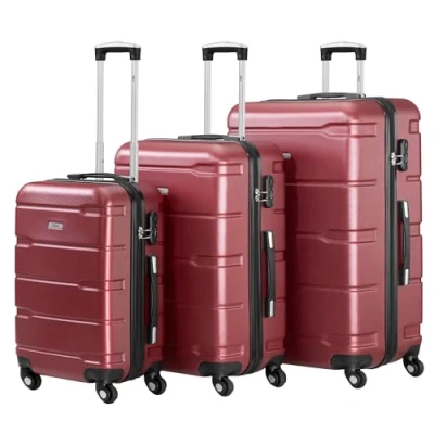 Immagine di set di valigie Zelsius 3 pezzi, rosso valigia rigida in ABS con chiusura a combinazione, Ruote doppie e divisorio interno mano, rigide trolley, grande