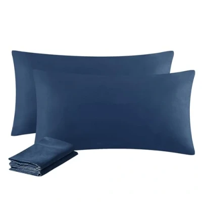 Immagine di Aisbo Federe Cuscini Letto 40x80 Coppia di Matrimoniale, con Cerniera, Microfibra, Traspiranti e Morbidissime, Blu Navy