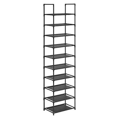 Immagine di SONGMICS Scarpiera a 10 Ripiani, Scaffale Portascarpe, Organizzatore per Scarpe, 28 x 45 173 cm, Telaio in Metallo, Ripiani Tessuto Non Tessuto, Corridoio, Camera da Letto, Nero LSH010B02