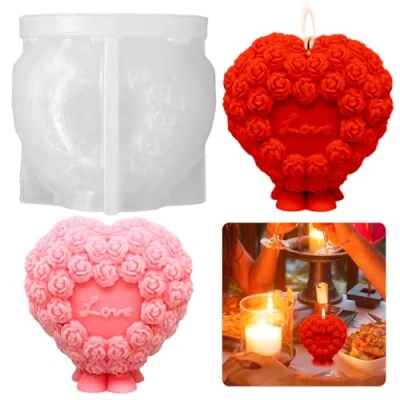 Immagine di Stampo in silicone per candele a forma di cuore, silicone, candele, sapone, 3D, amore, fai da te, cuore
