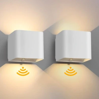 Immagine di Birnetek® 2 Pezzi Lampade da Parete per Interni, Applique con Rilevatore di Movimento, USB Ricaricabile Interno, 3000K Bianco Caldo Lampada Comodino, Scale (Bianco)