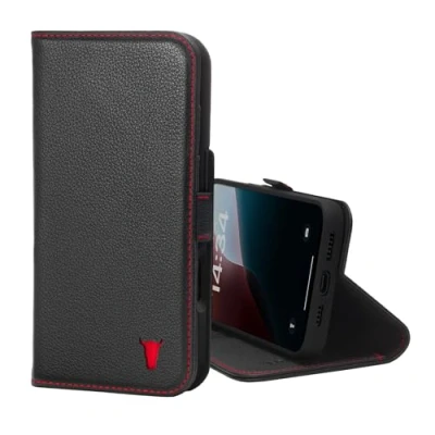 Immagine di TORRO Cover in Pelle Compatibile con iPhone 16 Plus Custodia a Portafoglio Premium Cavalletto e Slot per Carte (Compatibile Caricatori Ufficiali MagSafe) Nero Rosso