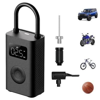 Immagine di HDeye Mijia Compressore d&#039;aria portatile 2, 0.2 10.3 bar, 3 150 psi, pompa ad aria elettrica con batteria 2000 mAh, ricarica USB C, nero