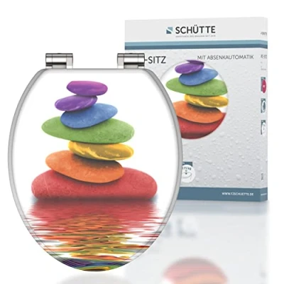 Immagine di SCHÜTTE sedile WC con anima in legno Colorful Stones, abbassamento automatico, adatto per molti commercio, carico massimo 150 kg, motivo pietre 80120