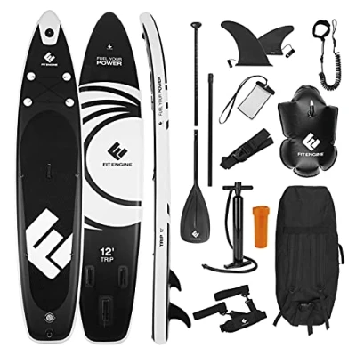 Immagine di FitEngine Stand Up Paddle Board Set 3 Fin Allrounder Trip SUP Incl. supporto per action cam, pagaia, pompa, borsa, boa il nuoto e molto altro. 365 cm