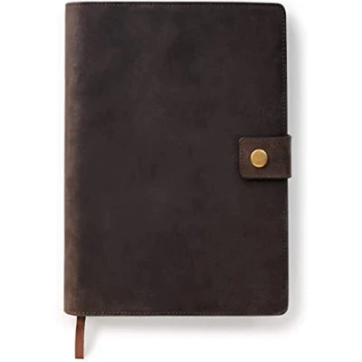 Immagine di CASE ELEGANCE Copertina in pelle pieno fiore ricaricabile, con taccuino a righe A5, passante per penna, slot schede, chiusura ottone