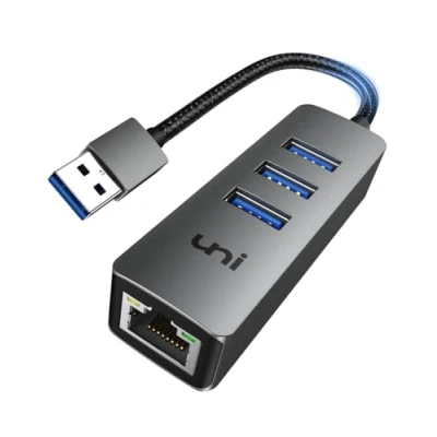 Immagine di Adattatore USB Ethernet, Hub in Alluminio con Porta Ethernet LAN RJ45 Cavo di Nylont e 3 5Gbps Portas 3.0, Multipla Compatibile MacBook, iMac, XPS, Surface Pro, Windows, Linux