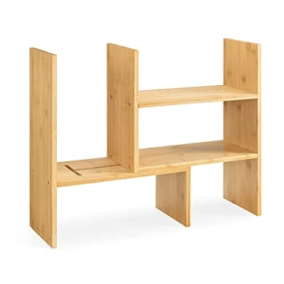 Immagine di Navaris Organizer Scrivania Ufficio Mensole Porta Accessori Cancelleria Organizzatore Monitor Stand 2x Basi Appoggio in Legno Bambù 51x40x15,5cm