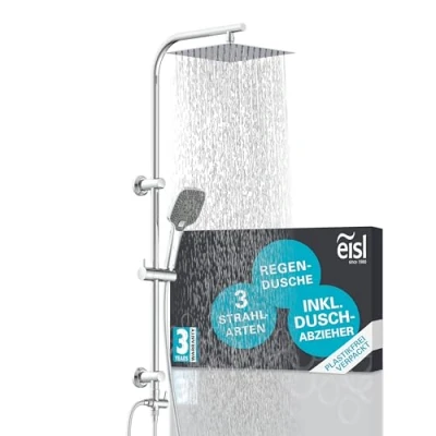 Immagine di EISL Easy Deluxe DX12011 Set doccia senza rubinetto, 2 in 1, con grande a pioggia acciaio inox (300 x 300 mm) e doccetta, ideale per l&#039;aggiornamento,