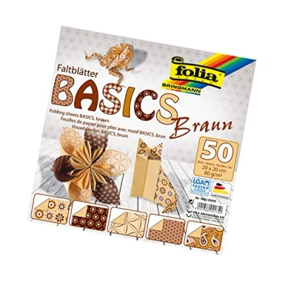 Immagine di folia 466/2020 Fogli Pieghevoli Basics Marrone, 20 x cm, 80 g/m², 50 Assortiti in 5 Motivi, Ideali per meravigliose Figure e Forme