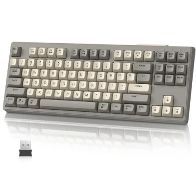 Immagine di MAMBASNAKE M87 TKL tastiera da gioco wireless, Bluetooth/2,4 GHz, copritasto PBT, batteria ricaricabile 4000 mAh, retroilluminata arcobaleno a colori misti con sensazione meccanica Cheese