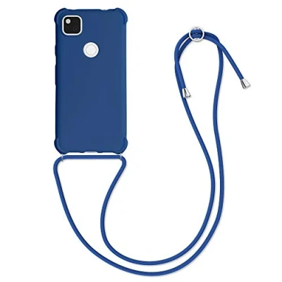 Immagine di kwmobile Custodia Compatibile con Google Pixel 4a Cover Back Case in Silicone TPU Protezione Smartphone Cordino blu scuro