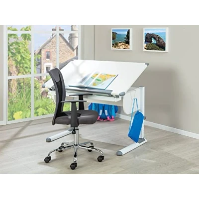 Immagine di Dmora Scrivania Regolabile in Altezza con ripiano inclinabile, Metallo Bianco, cm 110x68x55 78