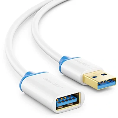 Immagine di deleyCON 1m USB 3.0 Cavo di Prolunga Super Speed da Spina a Presa Tecnologia fino 5 Gbit/s Bianco/Blu