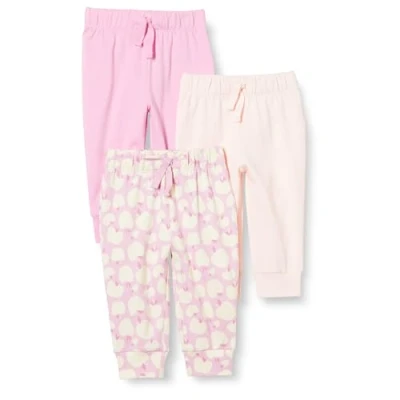 Immagine di Amazon Essentials Pantaloni Senza Chiusura in Cotone Unisex Bimbi, Pacco da 3, Mele/Rosa, 12 mesi