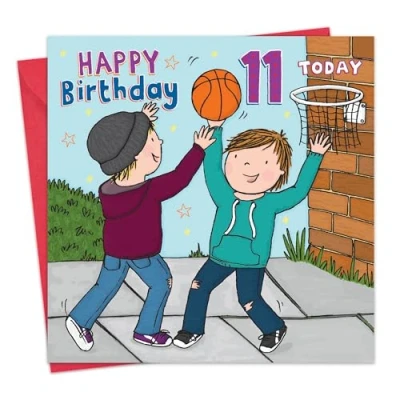 Immagine di Twizler Biglietto di auguri per l&#039;11 compleanno ragazzi Pallacanestro 11 anni nipoti,