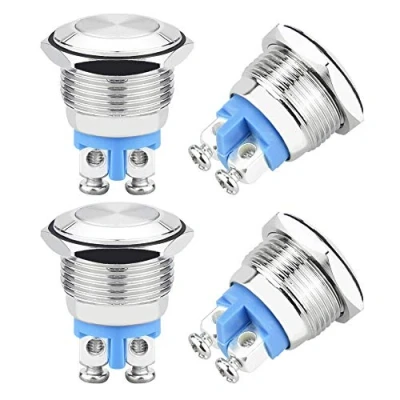 Immagine di TANCUDER 4 Pcs Interruttore a Pulsante 16mm Momentaneo in Metallo Impermeabile DIY Rotondo ON OFF per Foro di Montaggio Auto Campanello (Argento)