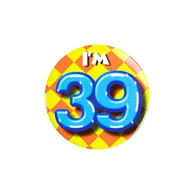 Immagine di PD Party 6014739 Compleanno Distintivo/Spillo Badge Celebrazione Festa I&#039;m 39, Multicolore, 5.5cm Lunghezza x Larghezza 0.5cm Altezza
