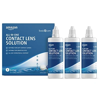 Immagine di Amazon Basic Care Soluzione tutto in uno per lenti a contatto morbide, 3 x 360ml