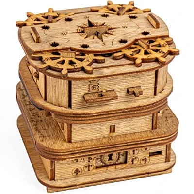 Immagine di iDventure Cluebox Davy Jones Locker Escape Room gioco in legno Scatola rompicapo a Labirinto regalo fidanzato puzzle 3D iq per lui