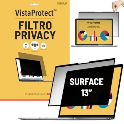 Immagine di VistaProtect Filtro Privacy Premium &amp; Anti Luce Blu. Pellicola di Protezione per Laptop e Computer Portatile compatibile con Microsoft Surface PRO X 8 9 (13&quot; Pollici)