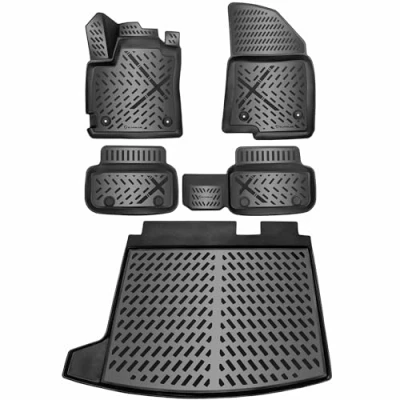 Immagine di ELMASLINE Set di tappetini in gomma 3D e vaschetta per bagagliaio, accessori Dacia Jogger dal 2022