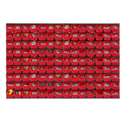 Immagine di KADAX Mensola da officina, 116 x 78 cm, sistema di stoccaggio in plastica resistente, resistente ai raggi UV, pannelli parete espandibili per garage, (rosso, 140 pezzi