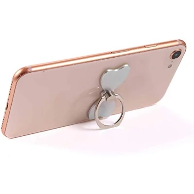 Immagine di MuStone supporto ad anello per telefono cellulare, a forma di farfalla, in metallo 360 rotazioni, tutti gli smartphone, iPhone, Samsung (argento)