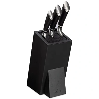 Immagine di Navaris Ceppo Portacoltelli Universale Legno Nero Contenitore Porta Coltelli Interno Setole Posacoltelli Amovibili per Ogni Coltello Inclinato