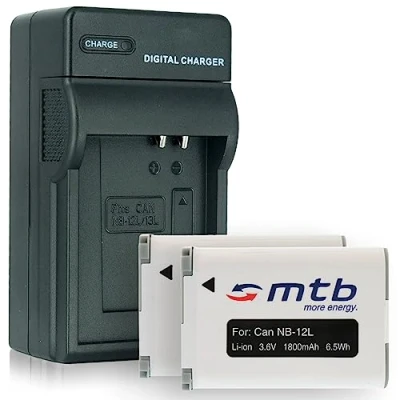 Immagine di 2 Batterie + Caricabatteria (Auto/Corrente) NB 12L per Canon PowerShot G1 X Mark II / N100 LEGRIA VIXIA Mini (3.6V 1800mAh con INFOCHIP)