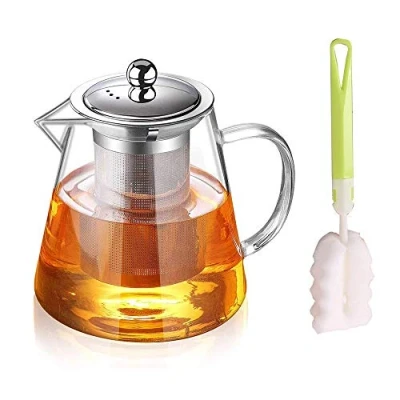 Immagine di Teiera in Vetro trasparente, con Filtro acciaio inox, Asportabile e Lavabile per tè Profumati infusore,Teiera Tisane 750ML