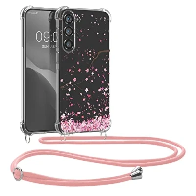 Immagine di kwmobile Custodia Compatibile con Samsung Galaxy S23 Plus Cover Back Case in Silicone TPU Protezione Smartphone Cordino rosa/marrone scuro/trasparente