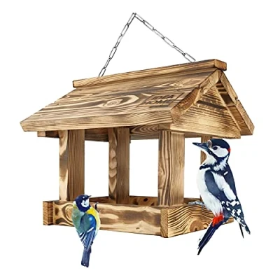 Immagine di LEVIATAN Maxi, casetta per uccelli in legno su una catena, da appendere, l&#039;alimentazione di selvatici tutto l&#039;anno, Pronto all&#039;uso, non richiede montaggio