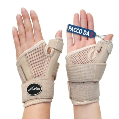 Immagine di Tutore Pollice Destro e Sinistro Ideato da Medici Specialisti Polso con 2 Stecche di Supporto Integrate Sollievo in Caso Artrosi o Tendinite (Confezione due, Beige)