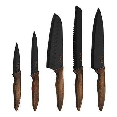 Immagine di hecef Set Coltelli da Cucina Professionali, Coltello Chef in Acciaio Inox, Affilato con 5 Pezzi Foderi per Serie Retrò