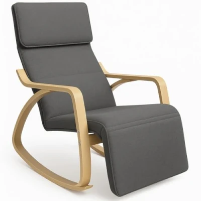 Immagine di BAKAJI Sedia a Dondolo in Legno di Betulla con Rivestimento Cotone Imbottito Spugna Altissima Densità, Poltrona Oscillante Relax Poggiapiedi Regolabile e Cuscino, Ergonomica (Grigio)