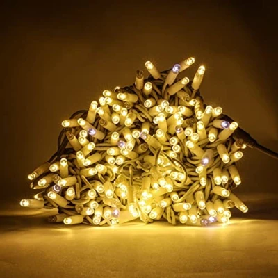 Immagine di Luccika Stringa Catena di luci Natale a LED Professionale, MaxiLed da 8mm, Flash, per Giardini Negozi Bar, Esterno (Giallo con Flash Bianco Ghiaccio, 30 Metri 300 LED)