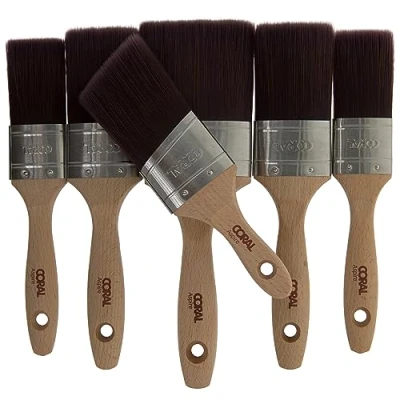 Immagine di Coral Aspire 31749 Set di 6 pennelli professionali con taglio dritto e profilo ovale per una finitura ultra liscia veloce, emulsione commerciale, legno FSC lucido, 2 x 3,8 cm, 5,1 7,6