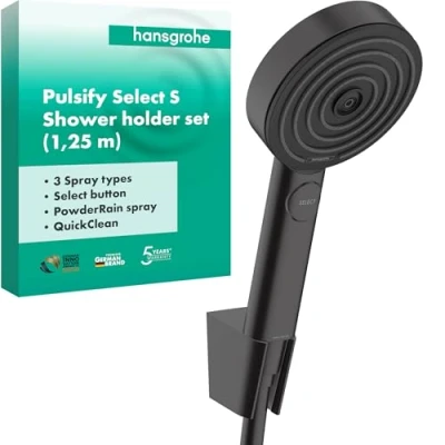 Immagine di hansgrohe Pulsify Select S Set supporto doccia 105 3 tipi di getto Relax con flessibile 125 cm, nero opaco, 24302670