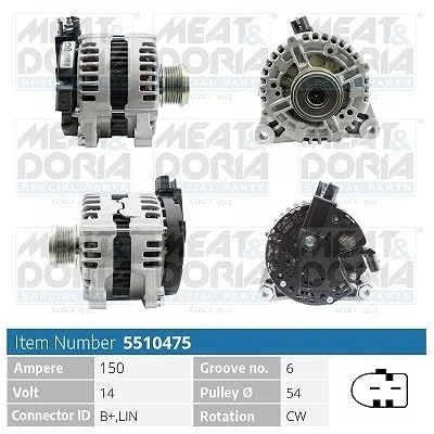 Immagine di MEAT &amp; DORIA 5510475 Alternatore 14V 150A FORD: S Max Mk1, MONDEO 4 Turnier, Galaxy Mk2 MPV, LAND ROVER: Freelander 2 SUV
