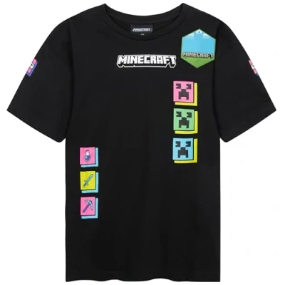 Immagine di Get Trend Minecraft Maglietta Ragazzo Pacco da 1 Magliette Manica Corta Bambino Morbida T Shirt Regalo (5 6 Anni, Nero Pck)