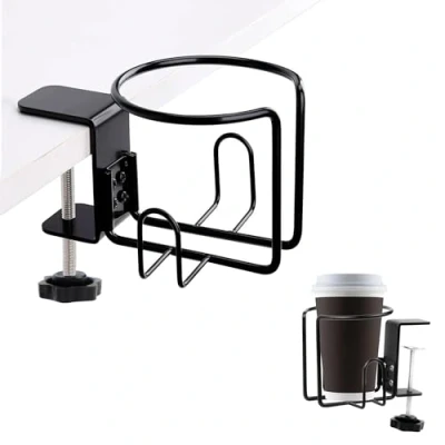 Immagine di Portabicchieri Clip Acqua Bevande Portabevande Universali Tavolo Supporto di Tazza Caffè in Acciaio Inox Multifunzione Titolare Design per Casa e Ufficio, 1 Pezzi