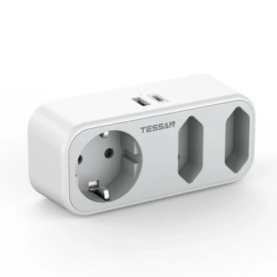 Immagine di TESSAN Presa Multipla, 5 in 1 Doppia con USB, Adattatore Multipresa USB C e A, 3600W Presa, Elettrica C, Salvaspazio per Phone, Grigio